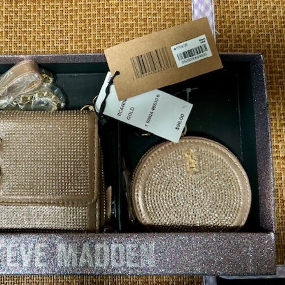 Steve Madden Limited Edition Carina Crossbody Bag & Wallet-Gold &Rhinestones-NIB - Picture 4 of 5